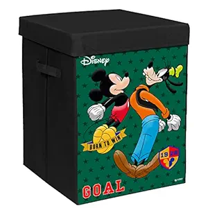 Kuber Industries Disney Mickey & Goofy Print Foldable Laundry Basket|Clothes Storage Basket With Handle & Lid,60 Ltr.(Black)