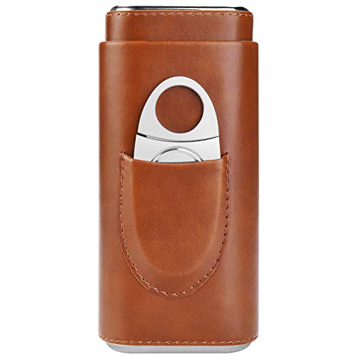 Cigar Case Cedar Wood Lined - Cigar Travel Case Cigar Cutter Humidor Case (Brown) #TOP3