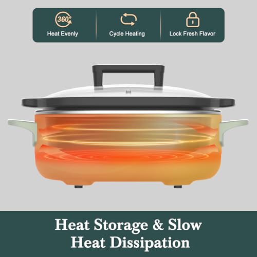 Image of MAGNIFIQUE 6 Quart Programmable Slow Cooker Removable Healthy Nonstick Pot - Small Kitchen Appliance for Family Dinners - Serves 6+ People - Heat Settings: Keep Warm Sage Green