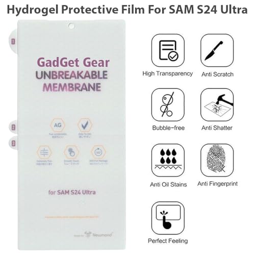 Image of Techsage Samsun.g Galaxy S24 Ultra Unbreakable Screen Protector Hydrogel Membrane With Edge to Edge Coverage and Easy Installation Combo (Matte, Front)