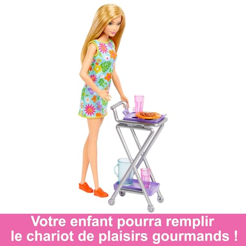 Barbie Coffret Extension Cuisine avec Poupée Et Garde-Manger, Plus De 30 Accessoires, Meubles Maison De Poupée, Feuille Stickers Nourriture, Jouet Enfant, A Partir De 3 Ans, HJV38