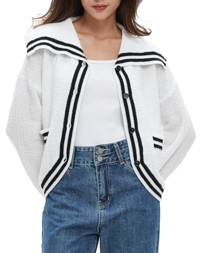 Ladyful Stripped Cardigan for Women Lapel Button Down Open Front Sweater Long Sleeve Knit Outerwear4