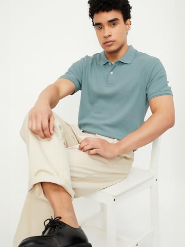 Image of Max Mens Cotton Blend Regular Fit Half Sleeves Solid Polo T-Shirt
