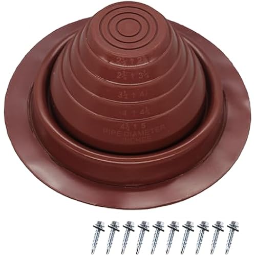 Dark Red Silicone Rubber Boot Metal Roof Pipe Flashing，with Flexible Round Base Seals for High Temp Pipe，Fits Pipe OD 1-1/4"to 2-3/8"