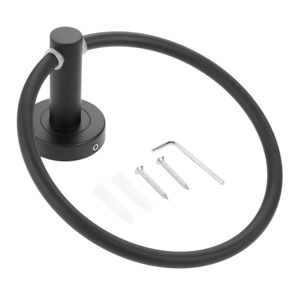 VVW&LIU Black Stainless Steel Towel Ring Bathroom Towel Holder Wall-Mounted Round Kitchen Towel Hanger Rack Furniture Hardware,H