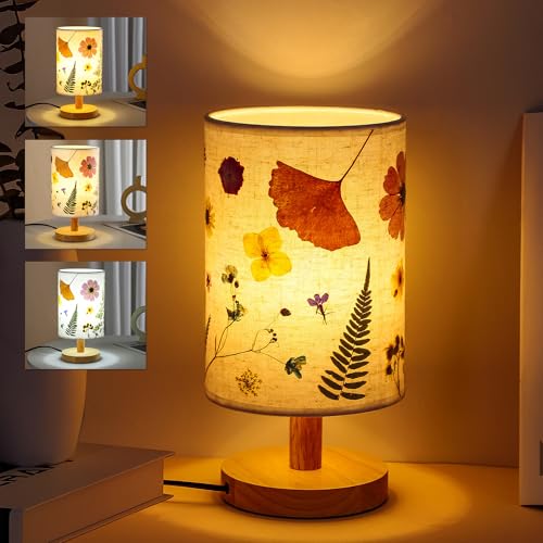 Image of WSYEAR Flower Table Lamp Bedside Lamps Decor Gifts for Her Women Wife-Pressed Flowers 3 Colors LED Reading Light Vintage Flower Night Light for Christmas Birthday Home Decoration