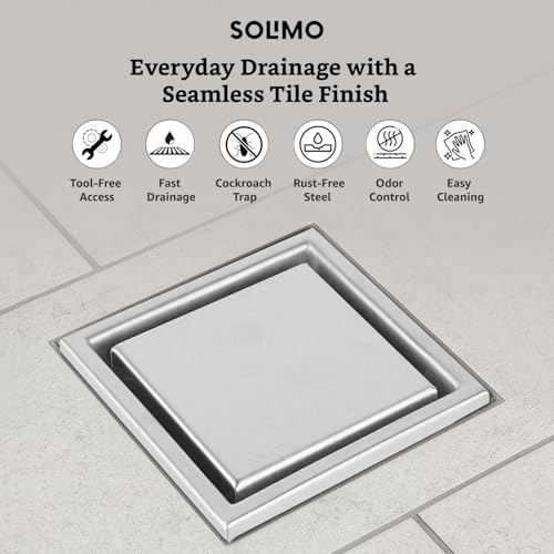 Image of Amazon Brand - Solimo Tile Insert Floor Drain |Invisible Shower Drain Channel| Drain Channel with Stainless Steel Cockroach Trap