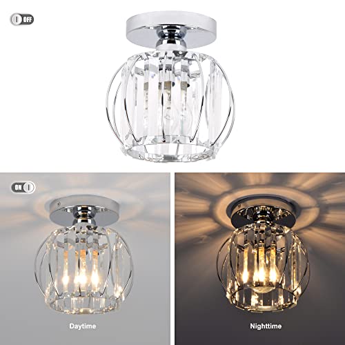 Lcaoful Semi Flush Mount Ceiling Light Fixture 2-Pack Mini Crystal Chandelier Hallway Light Fixtures Ceiling Chrome Modern Metal Cage E26 For Hallway Entryway Porch Closet Foyer Hall (Silver) #TOP3
