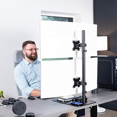 Image of VIVO Freestanding Dual Vertically Stacked Ultra-Wide Monitor Desk Stand, Extra Tall Heavy Duty Adjustable Mount for 2 Ultrawide Screens up to 45 inches, 25 lbs Per Screen Capacity, Black, STAND-V200L