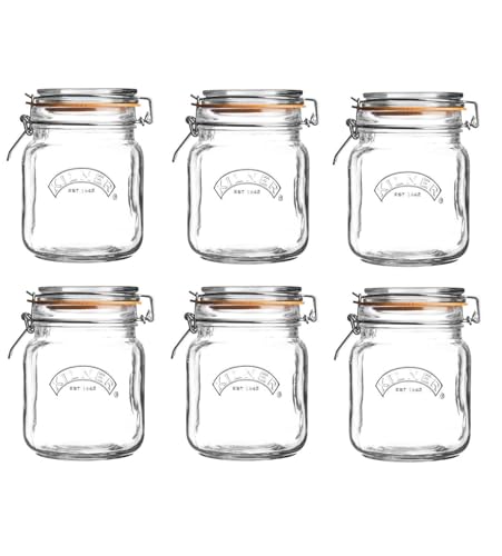6 x Kilner Clip Top Glass Food Storage Jar Canister Preserver 1 Litre - Square