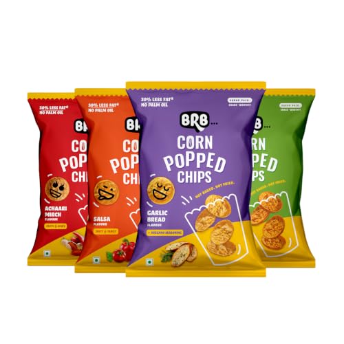 Image of BRB Corn Popped Chips - 4 Flavours | Not Fried. Not Baked | 30% Less Oil, No Palm Oil, Healthy Snack | 4 x (48g / 51g) Combo Pack (weight may vary)