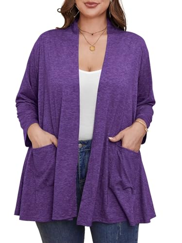 Image of BELAROI Plus Size Lightweight Cardigan Sweaters for Women Casual Open Front 3 /4 Sleeve Cover Up