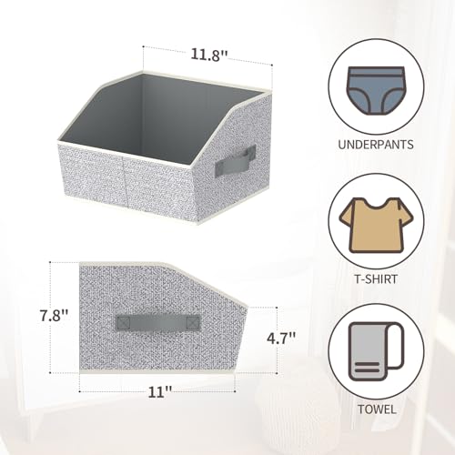 Image of Homsorout Storage Bins for Shelves - Small Trapezoid Closet Shelf Organizer, Fabric Organization Bins with Handles, Storage Baskets for Clothes, Towel, Purse, 6 Pack, Light Gray