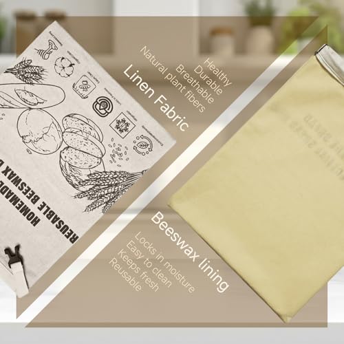 Beeswax Bread Bags for Homemade, 2 Pack (13x17in) XL Reusable Bread Bag - image 3