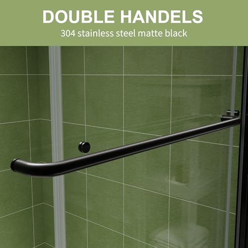 Comfystyle 44-48 in.W x70 in.H Semi-Frameless Sliding Shower Door,Sliding Shower Door with 1/4\" (6mm) Clear SGCC Tempered Glass,Matte Black Finish,Shower Doors can be Installed Left and Right - Thumbnail 6