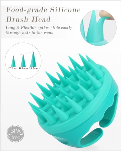 Image of FREATECH Hair Scalp Massager Shampoo Brush with Long & Soft Silicone Bristles for Scalp Care, Gentle Scrub to Exfoliate, Intensive Massage to Relax The Head, Dandruff Removal and Hair Growth, Green