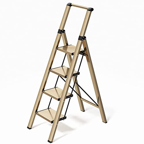 Culaccino 4 Step Ladder,Folding Step Stool with Convenient Handgrip for Home,Office,Kitchen, Aluminum Lightweight Portable Step Stool