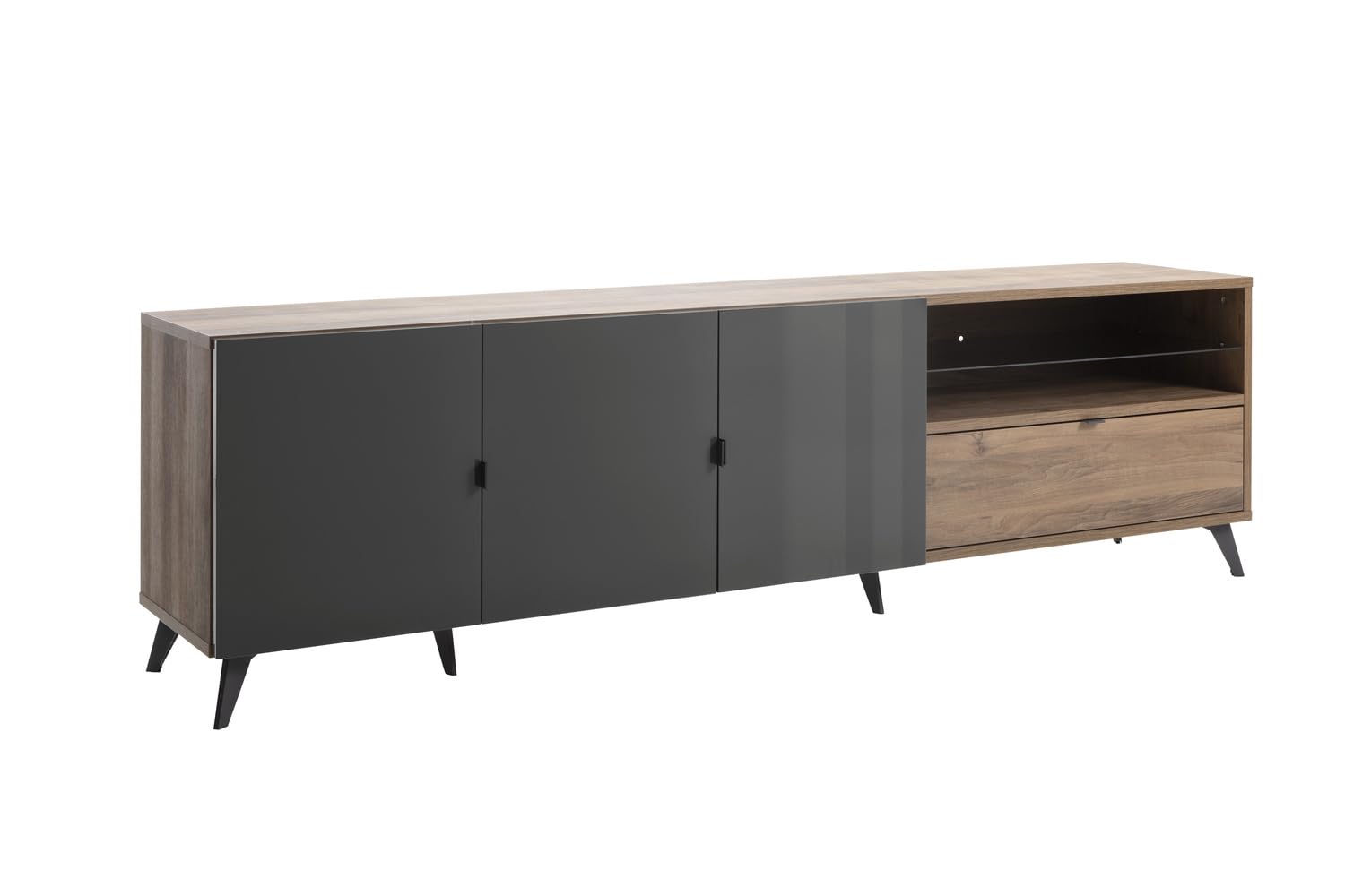 Composad | Soggiorno Completo della Linea INFINITO, set di 6 Mobili, Pensile, Mobile Porta TV, Madia, Tavolino da Salotto, Noce Brera e Grigio Titanio Laccato, Made in Italy