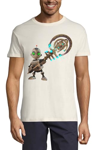 T-shirt robot vert en coton col rond pour homme
