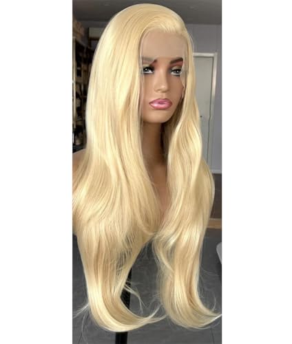 Women's Long Blonde Natural Wavy Synthetic Lace Front Wig Layered