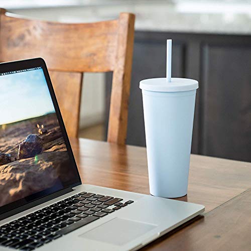 Tumblers With Lids (4 Pack) 22Oz Pastel Colored Acrylic Cups With Lids And Straws | Double Wall Matte Plastic Bulk Tumblers With Free Straw Cleaner! Vinyl Customizable Diy Gifts #TOP5