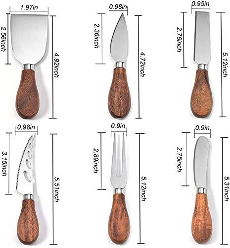 Jlian Mior Exquisite 6-Piece Cheese Knives Set, Stainless Steel Cheese Knife Set Collection (Acacia Wood Handle) #TOP6