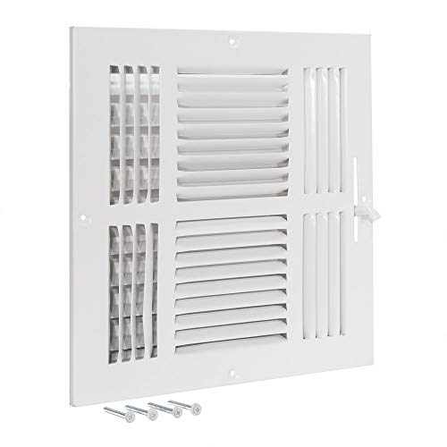 EZ-FLO 10 x 10 Inch (Duct Opening) Air Vent Cover for Wall or Ceiling, Four-Way Ventilation Register, Solid Steel HVAC Register Cover, White, 61619