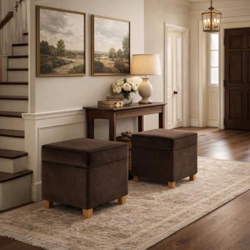 Image of HomePop 18 inch Classic Square Storage Ottoman - Chocolate Brown Velvet
