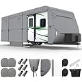 XGear Travel Trailer RV Cover 20'-22' Extra-Thick 7 Layers Camper Cover Windproof Upgrade Trailer Cover Rip-Stop RV Covers with Repair Patches, 2Pcs Extra Straps & 4 Tire Covers