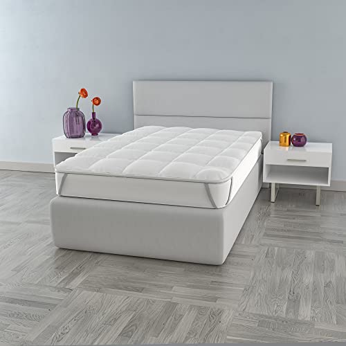 'BASIC' Topper acolchado con elàsticos, Blanco, Pequeño Doble 120 x 195 cm