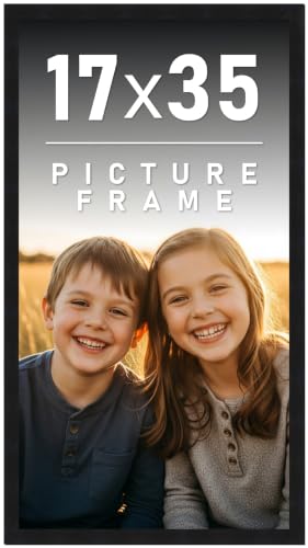 17x35 Frame Black Picture Frame - Complete Modern Photo Frame Includes UV Acrylic Shatter Guard Front Acid Free Foam Backing Board Hanging Hardware Wood Wall Frames for Family Photos - no Mat