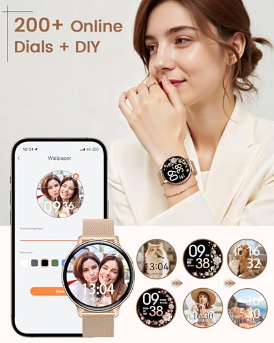 Oliimptek Smartwatch Damen Rund, iOS Android Roségold – Ansicht 6