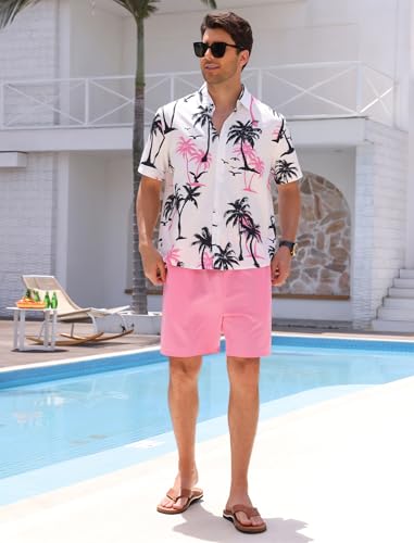 Mens hawaiian outfit 2 Piece Tropical Print Short Sleeve Button Down Shirt and Beach Shorts Summer Set2