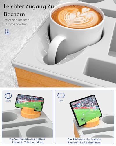 Couchbar Snackbox Silikon sofatablett mit 360 Grad Drehbar Handyhalter beistelltisch mit Holz Sofatablett für Sofa, kino Deko… – Ansicht 4