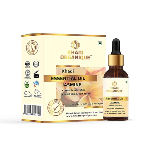 Image of Khadi Organique Jasmine Essential Oil for Hair Growth, Anti-Acne, Skin Brightening & Stress Relief | 100% Pure Natural, Therapeutic Grade Aromatherapy Oil for Diffuser, Massage & Meditation - 15ml