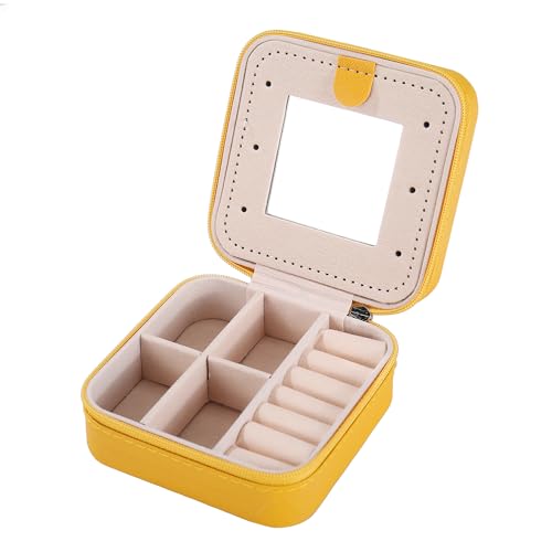 Image of KElofoN Travel jewelry case Travel jewelry box Travel Jewelry Organizer Small Jewelry Organizer Box for Girls Women with Mirror (Yellow-5)