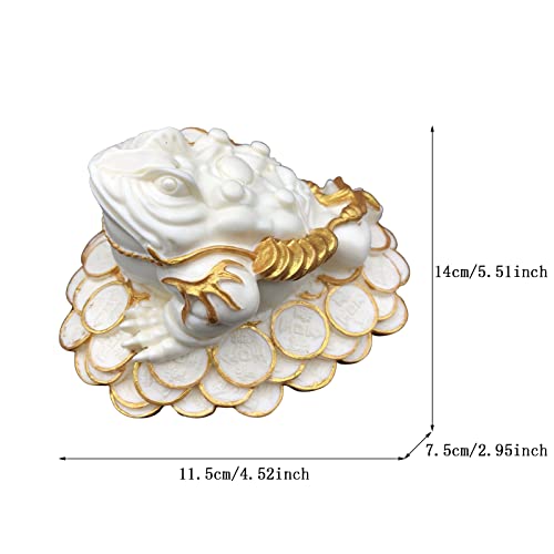 Gooffy Car Decoration Money Toad Statue, Three Legged Toad With Coin, Feng Shui Wealth Money Frog, Lucky Charm Ornament For Cash Register, Office Desk, House Warming, Store Opening Gift,White (Color : #TOP4