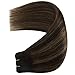YoungSee Weft Hair Extensions Brown Balayage Straight Weft Hair Extensions Human Hair Ombre Sew in Extensions Dark Roots to Medium Brown Highlights Remy Hair 20Inch 100G
