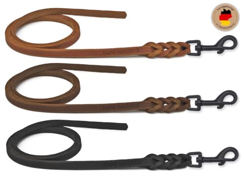 Fettlederleine für Hunde 1m / 1,35m / 2,20m / 3m Bolzenkarabiner schwarz matt, ohne Handschlaufe Cognac 1m x 8mm