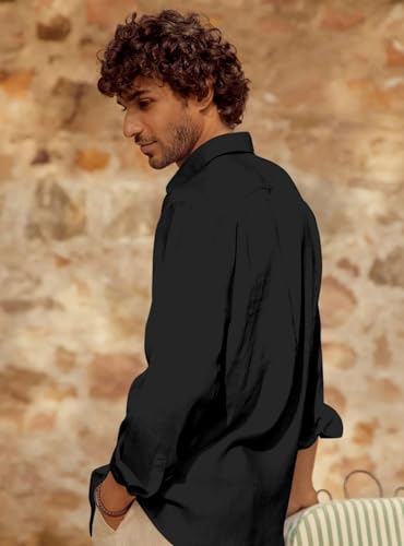 Image of Men's Long Sleeve Linen Shirt, Button Down, Casual Collared, Full Sleeve Shirt