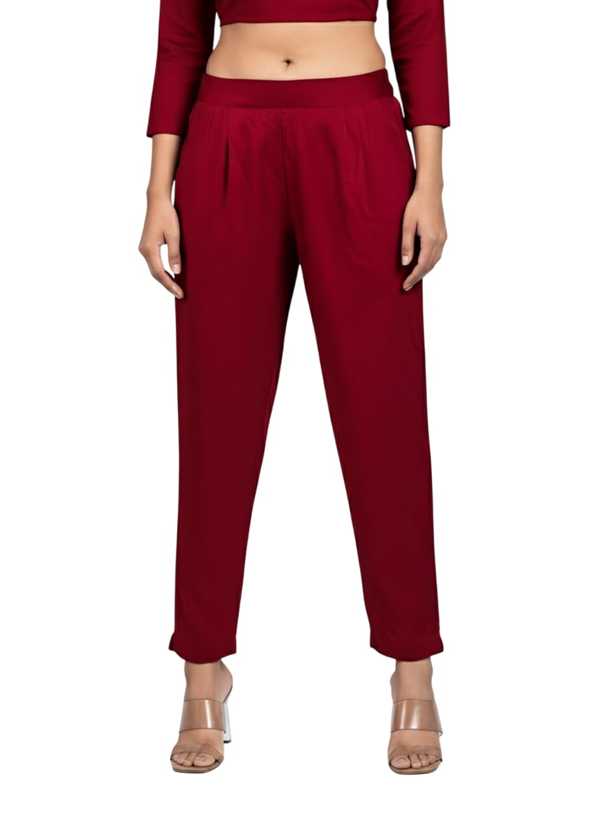 Ms Suroliaz Women’s Cotton Regular Fit Straight Trouser Pants for Office, College Comfortable Stretchable Fabric with Semi Elastic Waist & 2 Side Pockets-picture-54