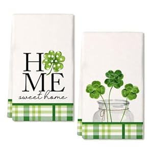 ARKENY St Patricks Day Green Polka dot Shamrock Kitchen Towels Dish Towels St Patricks Day Decorations for Home Decor Drying Cloth 18×26 Inch Hand Towel for Cooking Set of 2