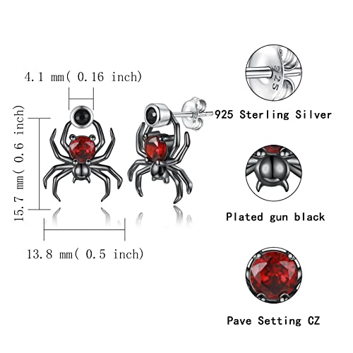 Sterling Silver Spider Stud Earrings S925 Punk Red Cz Halloween Drop Dangle Earring Jewelry Gifts For Girls Women (Black) #TOP5