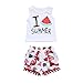 Produktbild BeautyTop Babykleidung MädchenSleeveless Brief Wassermelone Print Top Weste + Quaste Ball Shorts Zweiteiler Kinderbekleidung Blumen Drucken Kleider Set Kinder Kleidung Sommer Outfits (12-18Monat)