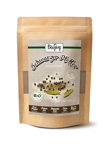 Biojoy Pimienta negra molida Ecológica (100 g), sin aditivos (Piper nigrum L.)