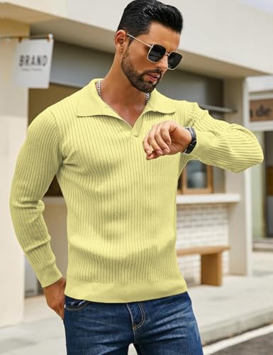 Image of DENIMHOLIC Men's Cotton Full Sleeve Collar Polo Sweater for Men, Rib Knitted Sweaters for Men Winter Sweater for Man