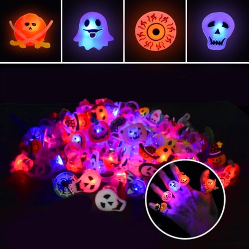 Qvatoxis Halloween Party Favors Light Up Rings 50PCS LED Rings Glowing Finger Rings Fun Toys for Kids Adults - image 8