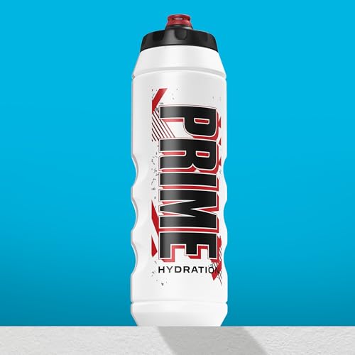Image of PRIME 32 oz Red & Black Graphic Squeeze Sports Water Bottle, BPA Free, Dishwasher Safe, Easy-Grip Ergonomic Leakproof Design, Fast Hydration for Gym, Cycling, Running