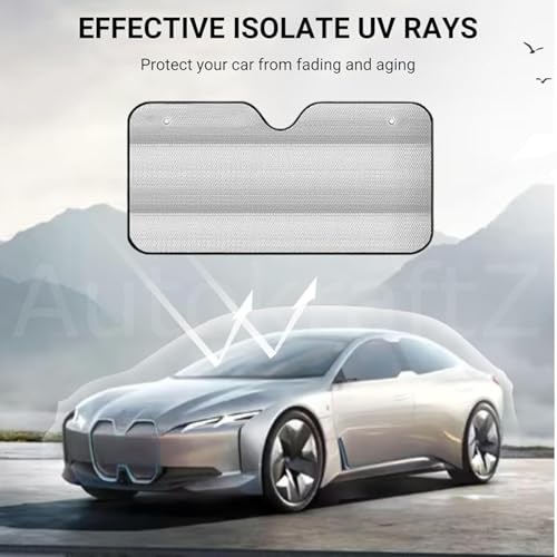 Image of AutokraftZ 𝟵𝟴% 𝗨𝗩 𝗕𝗹𝗼𝗰𝗸 Car Sun Shade Windshield Cover | Foldable Reflective Sunshade for car front glass | Heat Insulation Aluminum Foil Protector | Universal Fit for Car Van SUV- 51x23 inch