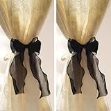 2 Pack French Silky Bow Curtain Tiebacks, Elegant Lace Ribbon for Curtains Decorative Rope Accessories Home Décor (Black,2)